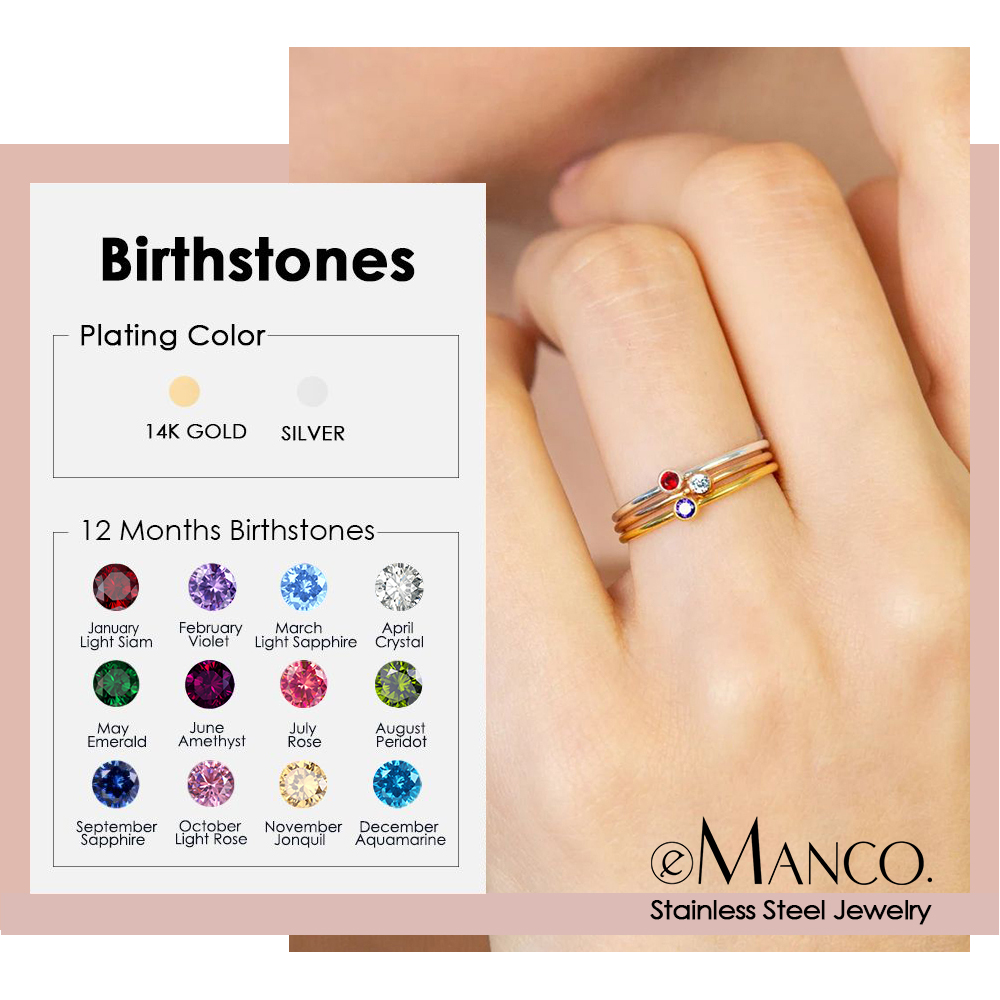 EManco 316 Thép Không Gỉ Sinh  - đánh giá và giá Birthstone Ring Set