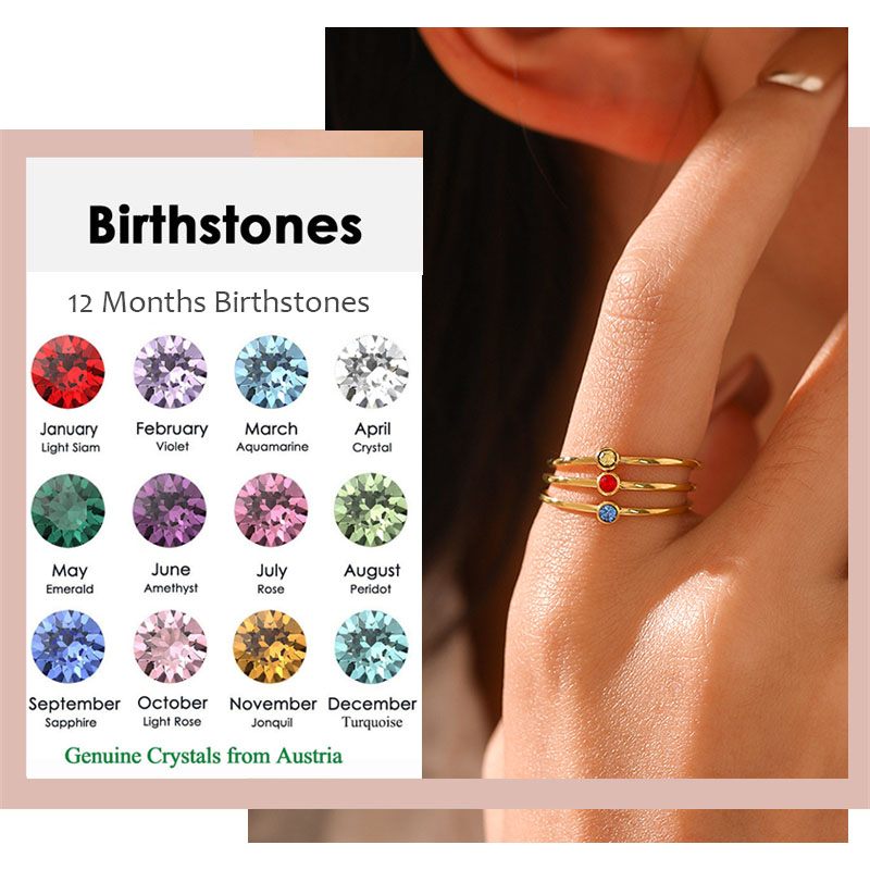 Stainless Steel Birthstone Rin - đánh giá và giá Birthstone Ring Set