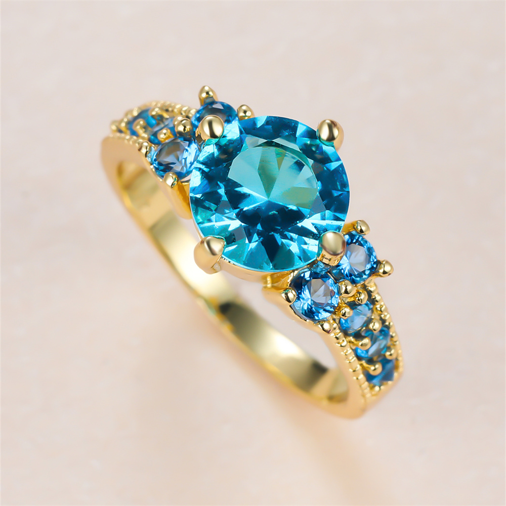 Aqua Blue Crystal Round Stone  - đánh giá và giá Birthstone Ring Set