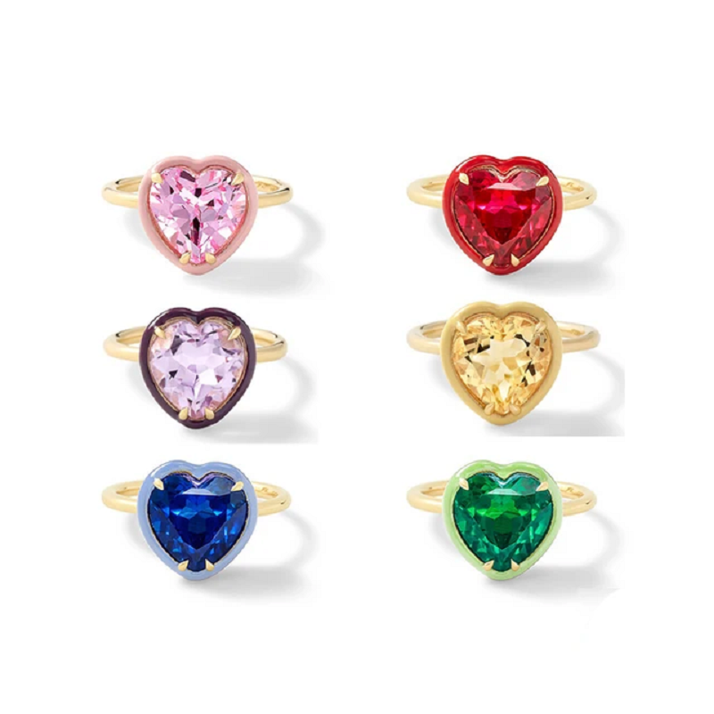 Colorful Heart Shaped Cubic Zi - đánh giá và giá Birthstone Ring Set