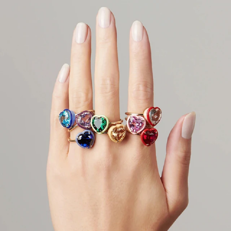 Colorful Heart Shaped Cubic Zi - đánh giá và giá Birthstone Ring Set
