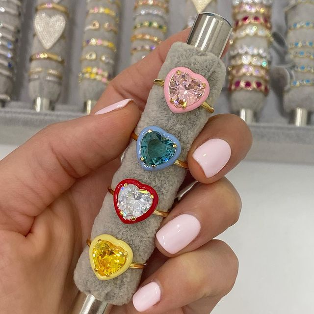 Colorful Heart Shaped Cubic Zi - đánh giá và giá Birthstone Ring Set